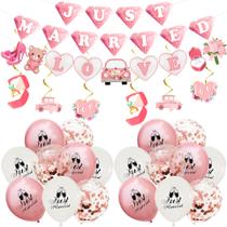 Conjunto de decoração de casamento Just Married, 26 unidades com tema rosa Conjunto de decoração de casamento Just Married, 26 unidades com tema rosa