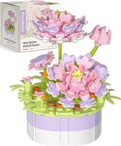Conjunto de decoração de construção de flores, mini tijolos, planta em vaso