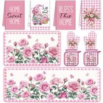 Conjunto de decoração de cozinha Fourluoo Pink Rose, 10 peças para presente feminino