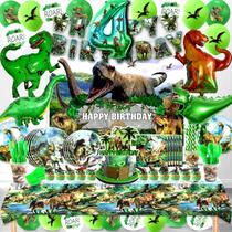 Conjunto de decoração de festa, aniversário de dinossauro de 4 anos com banner e muito mais