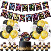 Conjunto de decoração de festa de Ano Novo, 37 unidades, estilo neon, 2026