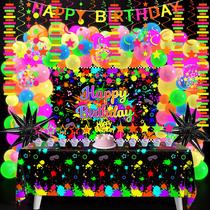 Conjunto de decoração de festa Fayoo Neon Glow in The Dark Birthday Conjunto de decoração de festa Fayoo Neon Glow in The Dark Birthday