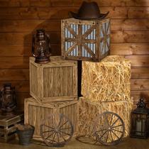 Conjunto de decoração de festa Saypacck Cowboy com fardos de feno e roda de carroça