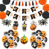 Conjunto de decoração de Halloween, 32 unidades de banners, balões e muito mais