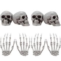 Conjunto de decoração de Halloween Sumind 4 Mini Skulls 4 Skeleton Hands Conjunto de decoração de Halloween Sumind 4 Mini Skulls 4 Skeleton Hands
