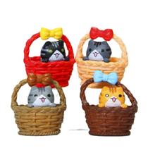 Conjunto de decoração de jardim com 4 gatos fofos em cestos PVC Cat Scu