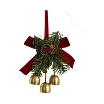 Conjunto De Decoração De Natal Com Laços De Veludo, Sinos E Pinhas Para Árvore, Lareira E Cenário De