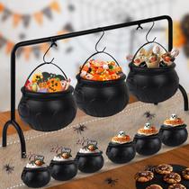 Conjunto de decoração de tigela de Halloween, 9 caldeirões com prateleira de ferro Conjunto de decoração de tigela de Halloween, 9 caldeirões com prateleira de ferro