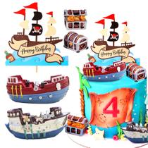 Conjunto de decoração de veleiro náutico Cake Topper Pirate Ship para crianças