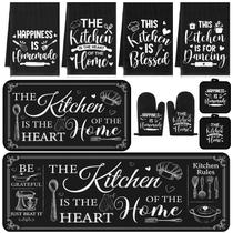 Conjunto de decoração para cozinha estilo farmhouse Fourluoo, 10 peças, preto