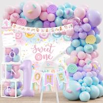 Conjunto de Decoração para Festa de 1º Aniversário Menina Monnberry com 145 Peças de Balões
