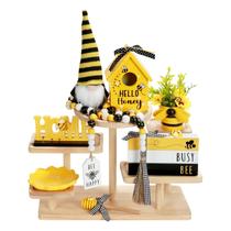 Conjunto de decoração SYNCVIBE Bee Tiered Tray Decor, 8 peças, primavera e verão Conjunto de decoração SYNCVIBE Bee Tiered Tray Decor, 8 peças, primavera e verão