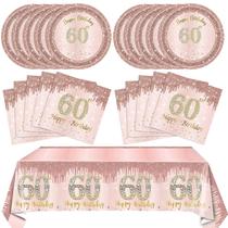Conjunto de decorações de aniversário 60º para mulheres em ouro rosa 41 unidades