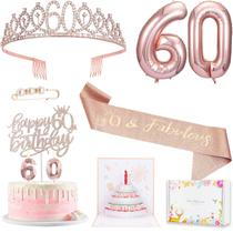 Conjunto de decorações de aniversário 60º para Woman Sash Crown Cake Topper Conjunto de decorações de aniversário 60º para Woman Sash Crown Cake Topper