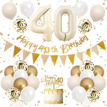 Conjunto de decorações de aniversário Adorely 40th Sand White Gold