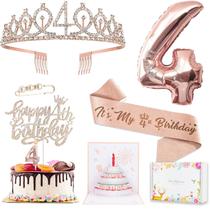 Conjunto de decorações de aniversário Awfrky 4th Birthday Girl Rose Gold