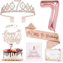 Conjunto de decorações de aniversário Awfrky 7th Birthday para meninas