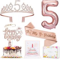 Conjunto de decorações de aniversário Awfrky Rose Gold 5th Birthday Girl Conjunto de decorações de aniversário Awfrky Rose Gold 5th Birthday Girl