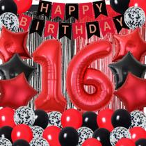 Conjunto de decorações de aniversário DUFACAI 16th Birthday Red Black