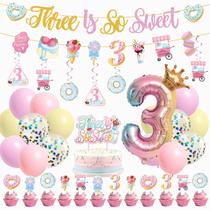 Conjunto de decorações de aniversário JUYRLE 3rd Happy Birthday para meninas Conjunto de decorações de aniversário JUYRLE 3rd Happy Birthday para meninas