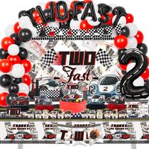 Conjunto de decorações de aniversário Mpanwen Two Fast Race Car Boys, 153 unidades