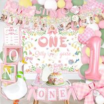 Conjunto de decorações de aniversário One Silly Goose 1st Birthday Girl Conjunto de decorações de aniversário One Silly Goose 1st Birthday Girl