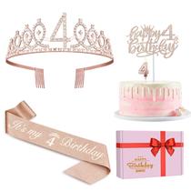 Conjunto de decorações de aniversário para menina do 4º aniversário de julho com faixa e coroa