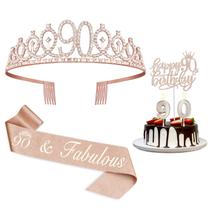 Conjunto de decorações de aniversário para mulheres do 90º aniversário com coroa e faixa