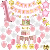Conjunto de decorações de aniversário PartyHooman 1st Baby Girl 60 em 1