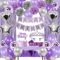 Conjunto de decorações de aniversário Rabbmall Purple para mulheres e meninas