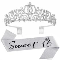 Conjunto de decorações de aniversário Sweet 16 Silver Sash and Tiara