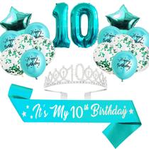 Conjunto de decorações de aniversário Teal Glitter Sash Crown Balloons