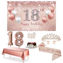 Conjunto de decorações de aniversário Trgowaul 18.º aniversário para meninas em ouro rosa Conjunto de decorações de aniversário Trgowaul 18.º aniversário para meninas em ouro rosa