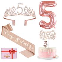 Conjunto de decorações de aniversário YeohJoy 5th Birthday Girl com faixa Conjunto de decorações de aniversário YeohJoy 5th Birthday Girl com faixa