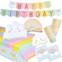 Conjunto de decorações de festa BLUE PANDA Rainbow de 99 peças serve 24