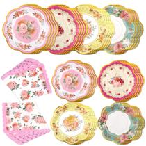 Conjunto de decorações de festa Boocikey Floral Tea Party 16 convidados Conjunto de decorações de festa Boocikey Floral Tea Party 16 convidados