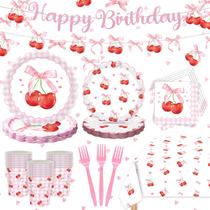 Conjunto de decorações de festa Cherry Birthday serve 24 a 122 unidades