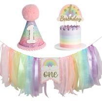 Conjunto de decorações de festa de aniversário Macaron Pastel Rainbow Girl