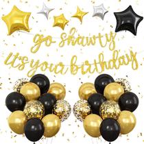 Conjunto de decorações de festa de aniversário Vibzox Gold Go Shawty Conjunto de decorações de festa de aniversário Vibzox Gold Go Shawty