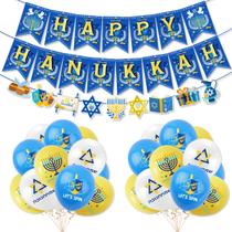 Conjunto de decorações de festa de Hanukkah azul e dourado Happy H 22 unidades