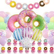 Conjunto de decorações de festa Donut, 32 unidades com 3 balões de alumínio em forma de rosquinha