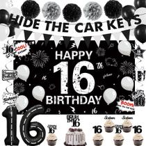 Conjunto de decorações de festa Holkcog 16th Birthday Boys com banner