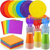 Conjunto de decorações de festa Inbagi Rainbow 420 peças com pratos Conjunto de decorações de festa Inbagi Rainbow 420 peças com pratos