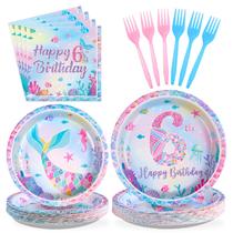 Conjunto de decorações de festa Mermaid 6th Birthday para meninas 96 unidades