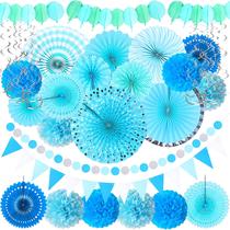 Conjunto de decorações de festa Moon Boat, 35 unidades, ventilador de papel pendurado em azul Conjunto de decorações de festa Moon Boat, 35 unidades, ventilador de papel pendurado em azul