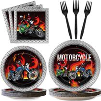 Conjunto de decorações de festa, pratos de papel para motocicletas Woooffen, 96 unidades