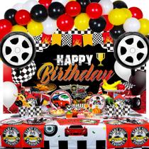 Conjunto de decorações de festa Race Car Birthday 140 unidades para 10 convidados