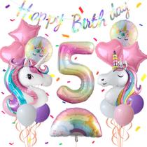 Conjunto de decorações de festa Unicorn 5th Birthday Girl Purple Pink Conjunto de decorações de festa Unicorn 5th Birthday Girl Purple Pink