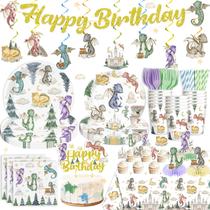Conjunto de decorações de festa Xynic, 185 unidades Dragon Birthday serve 25