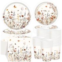 Conjunto de decorações de festa Ziliny Wildflower com pratos, copos e guardanapos